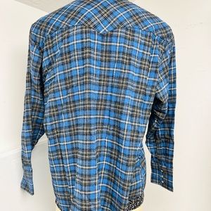 Wrangler Men's Long-Sleeve Wrancher Plaid Shirt, Blue/Black 2 pockets 2XL New